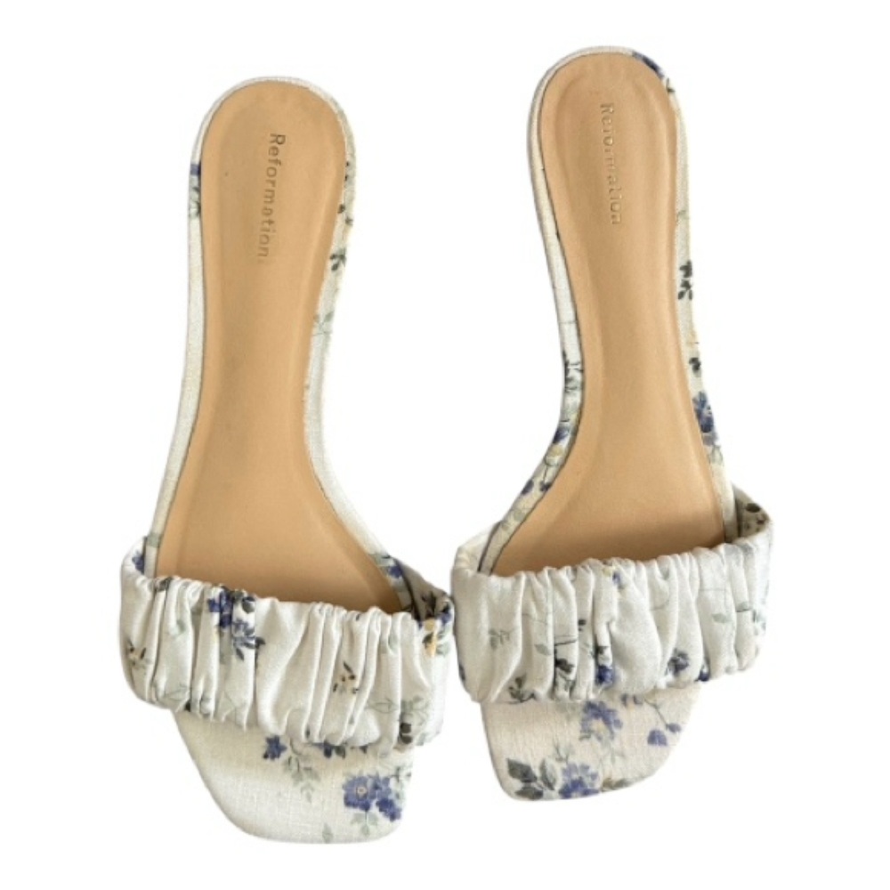 Reformation Marcella Ruched Flat Slides.
